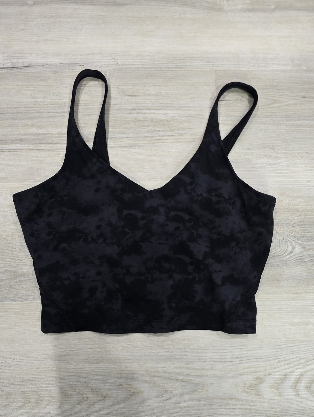 CRZ Yoga Butterluxe Black Tie-Dye V-Neck Cropped Tank Top Built In Bra Size L